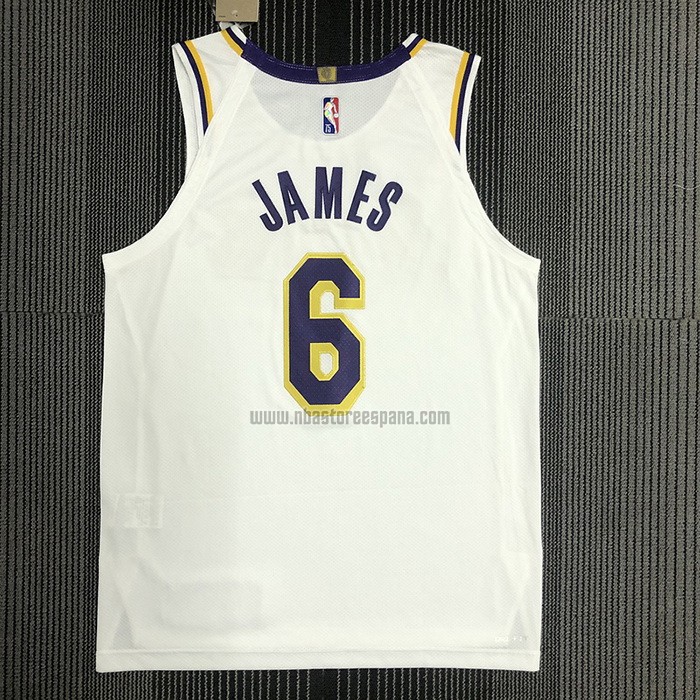 Camiseta Los Angeles Lakers LeBron James NO 6 Association Autentico Blanco